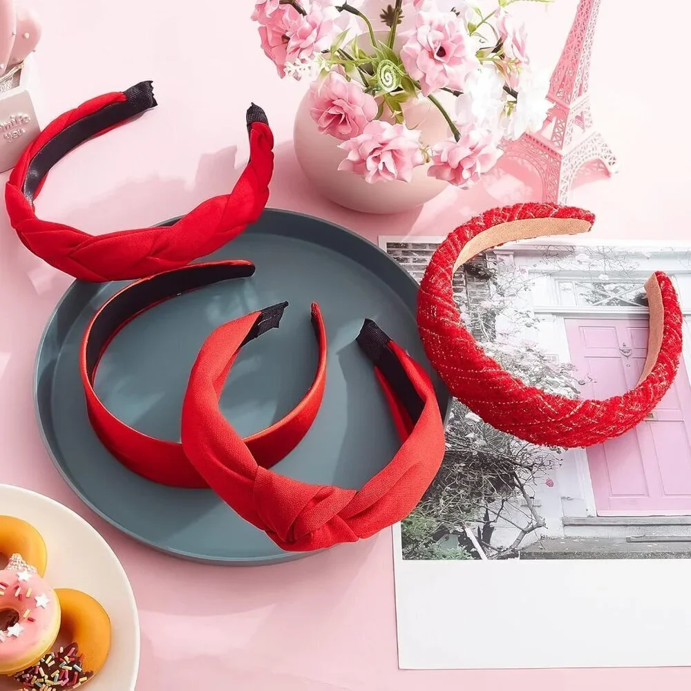 Red Velvet Headbands Set 4 Styles Knit Braided Knot Elastic Women Accessories